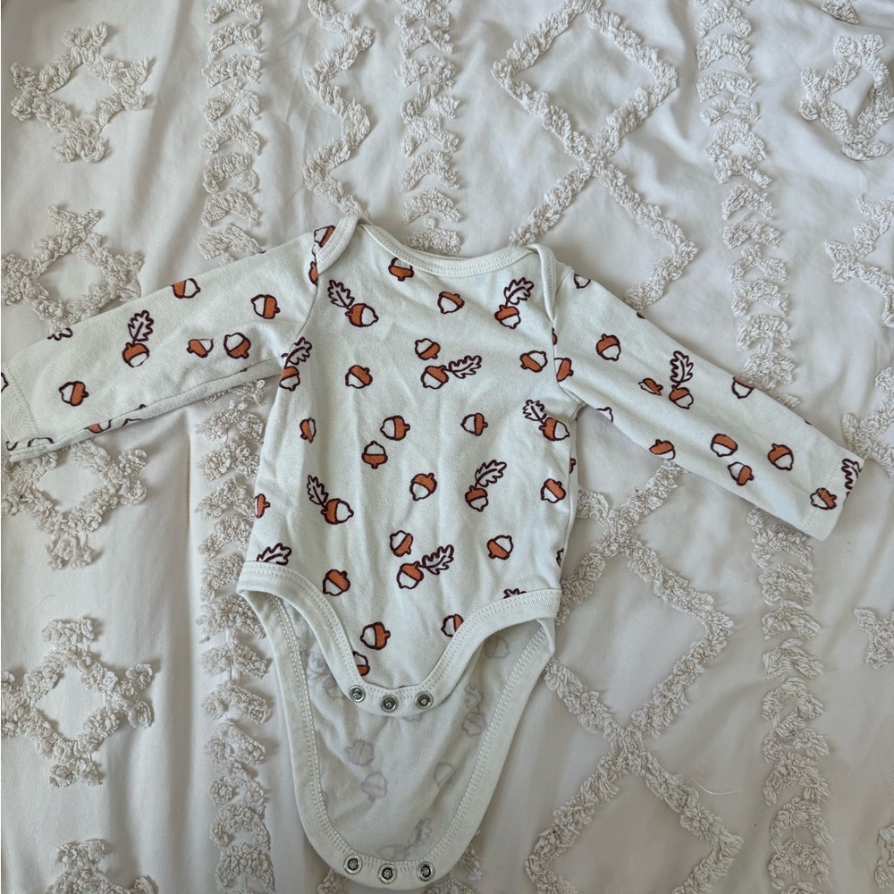 Carter's White and Orange Bodysuit with Playful Acorn Design